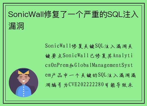 SonicWall修复了一个严重的SQL注入漏洞 